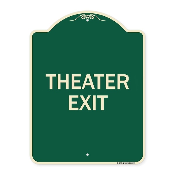 Signmission Designer Series Sign Theater Exit, Green & Tan Heavy-Gauge Aluminum Sign, 18" L, 24" H, G-1824-22822 A-DES-G-1824-22822 - main